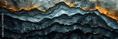 Layered rock formation in dark blue and gray shades, resembling the strata of sedimentary rock seen in a cliff or canyon wall.