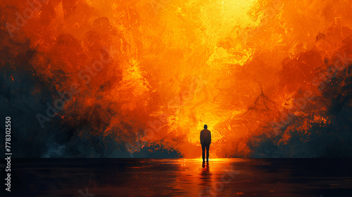 A simple yet powerful illustration of a lone figure in prayer silhouetted against a backdrop of radiant light