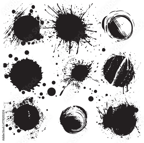 Collection Set of Black Ink Splatters Texture