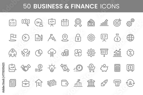 50 Business and Financial Icons Vectors. Line Style Design Illustrations. Perfect for Web and Mobile Icon.