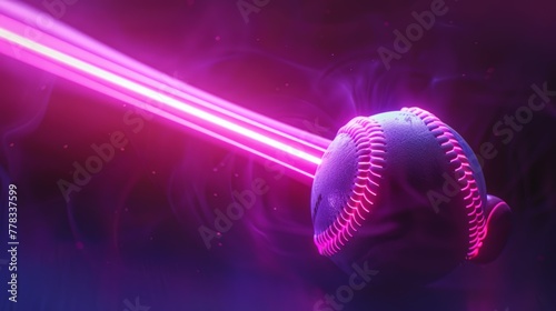 The dynamic swing of a neon baseball bat connecting with baseball ball