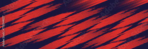 Titik-titik halftone latar belakang tekstur grunge gradien pola warna merah dan biru. Ilustrasi vektor gaya olahraga komik seni pop titik. titik vektor grunge