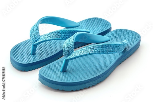 Blue flip-flop sandals for summertime, isolated on a white backdrop. Generative Ai