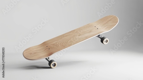 Modern skateboard vertically positioned.