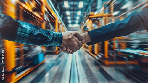 businessmen shaking hands inside a modern factory sealing the deal in motion generative ai