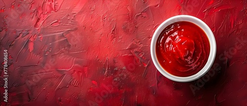 Ketchup's Flavor Symphony on Red Canvas #NoFilter. Concept Food Photography, Artistic Shots, Vibrant Colors, Culinary Creativity