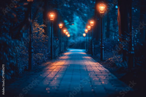 A dimly lit path runs parallel to a brightly illuminated road, a metaphor for envy