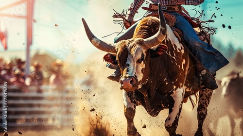 A brave bull in a rodeo