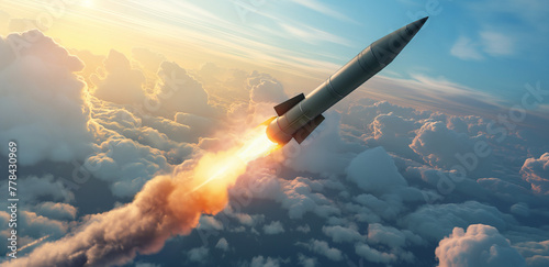 Missile launch, dynamic sky, defense technology