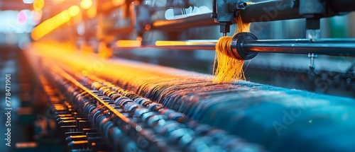 Industrial Symphony: Weaving Rhythms of a Textile Mill. Concept Textile Production, Factory Machinery, Industrial Architecture, Fabric Weaving, Textile Mill Operations