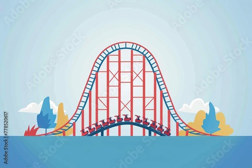 Minimalist Roller Coaster Silhouette in Flat Style, Vector Illustration