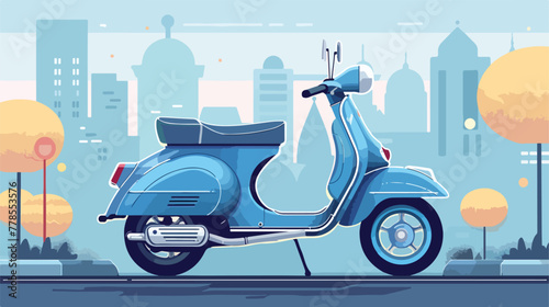 Blue vintage scooter vector illustration urban life