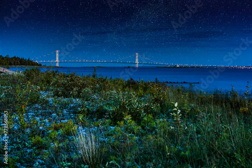 Mackinac Bridge with Stars Above it, Michigan