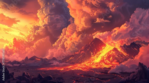 Volcano eruption natural disaster illustration