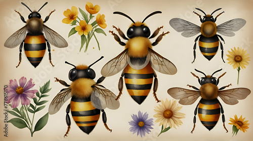 watercolor bee clipart for graphic resources .Generative AI