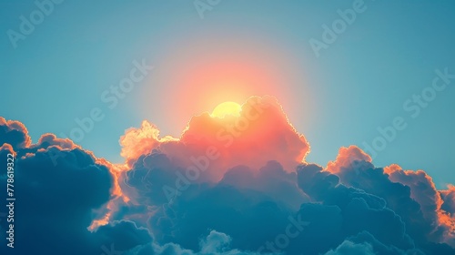 A large cloud with a bright orange sun in the middle. 