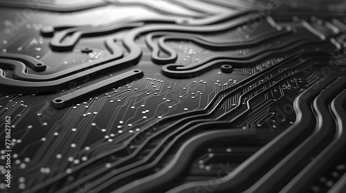 Conductive traces meander like rivers across the surface of the board