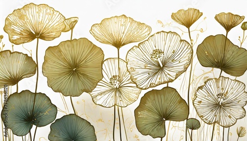a collection of hand drawn illustrations featuring the gotu kola centella asiatica flower and leaf in a graphic engraved style for use on labels stickers menus and packaging