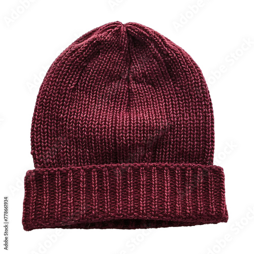 Red maroon knitted winter bobble hat