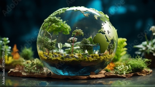 Earth replica made of water representing conservation and protection of nature