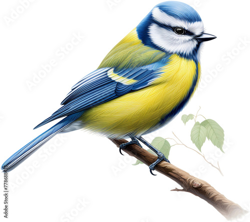 Blue Tit Bird with Elegant Stripes Watercolor Art 