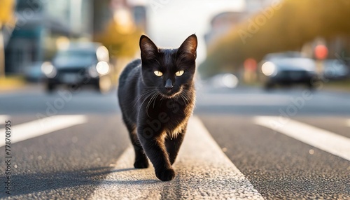 black cat crossing street