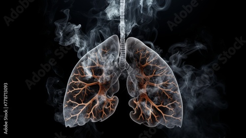 Smoke-filled lungs illustrate the concept of the harmfulness of smoking