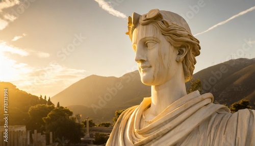 une sculpture en marbre statue d une personne stoicienne grecque ou romaine representant le stoicisme avec de l or et du noir kintsugi