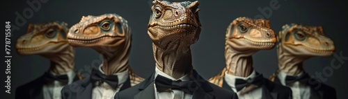 A classy velociraptor in a dashing tuxedo, epitomizing gentlemanly charm and sophistication