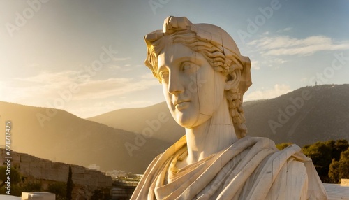 une sculpture en marbre statue d une personne stoicienne grecque ou romaine representant le stoicisme avec de l or et du noir kintsugi