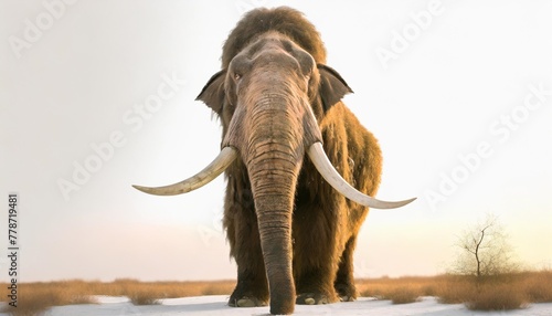a woolly mammoth standing in front of a plain white background perfect for educational materials or historical illustrations