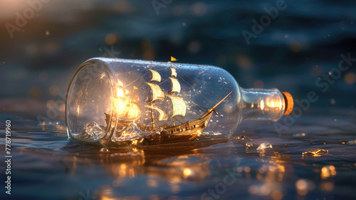 ship in a glass bottle on the beach