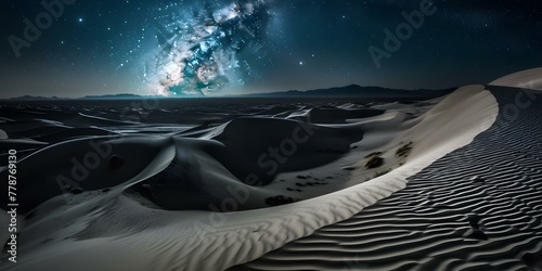 Starry Night over Desert Sands and Distant Galaxy