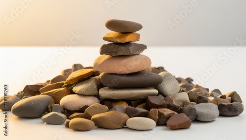 pile of small basalt stones stacked on white