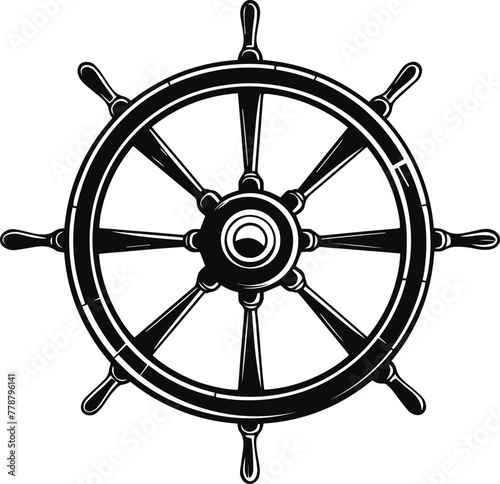 Ship's wheel vintage vector illustration, Retro rudder wheel vector