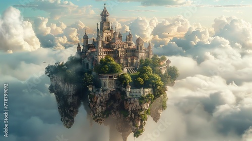 Floating monastery in the sky, high fantasy, serene and isolated, spiritual and timeless , sci-fi tone