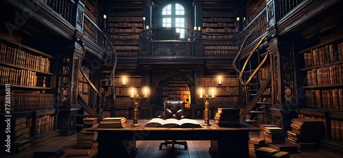 Immerse yourself in the cozy ambiance of a home library, where shelves filled with weathered books evoke a sense of timeless wisdom and adventure.