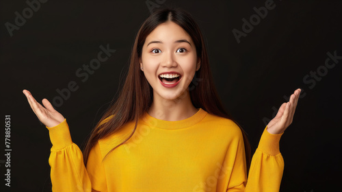 Embracing Happiness, The Joyful Gesture, A Smiling Young Asian Woman with Open Hands, Generative AI