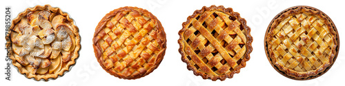 Collection of Apple pies top view cutout png isolated on white or transparent background
