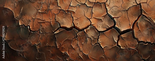 Panoramic image displaying the pattern of dry, cracked earth in a natural brown palette