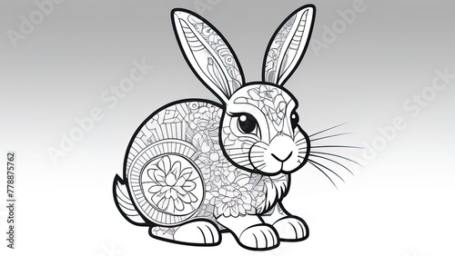 Happy chinese new year 2035 year of the rabbit zodiac sign, on color Background. (Happy new year, rabbit year), coloring book, coloring page