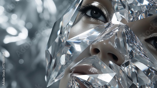 Close-Up of a Woman's Eye Amidst Sparkling Crystals - Futuristic.