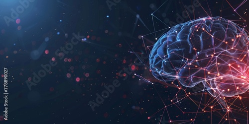 3D brain network concept, neuroscience and cognitive science visualization