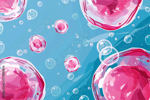 Banner on the topic of oocyte donation. Pink oocytes on a blue background