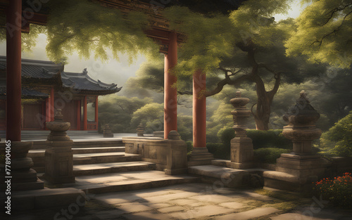 Ming Dynasty scholars in a serene garden, discussing philosophy and calligraphy, ancient Chinese architecture around
