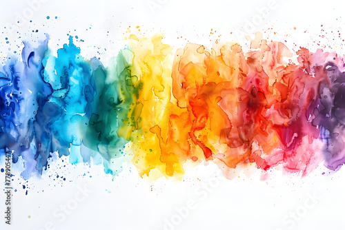 Rainbow watercolor banner background on white. Pure vibrant watercolor colors. Creative paint gradients, fluids, splashes, spray and stains. Abstract background