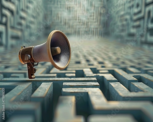 A megaphone surrounded by a maze with the sound providing clues to escape