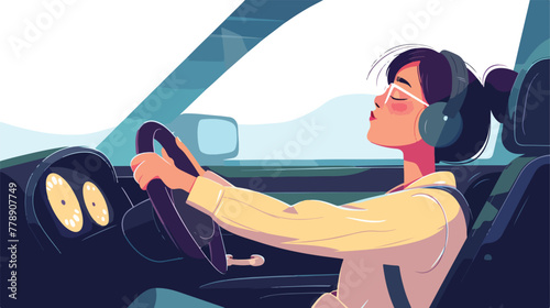 Of sleepy female driver dozing off while driving 2d