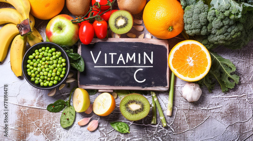 Assortment of Fresh Fruits and Vegetables Rich in Vitamin C