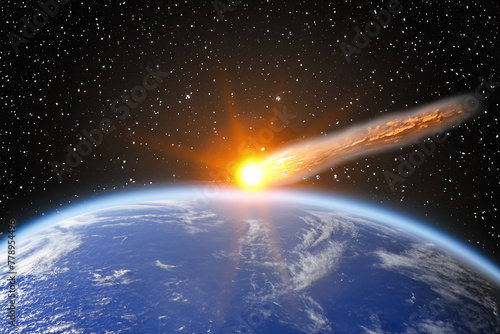Meteorite. Meteor Impact On Earth - Fired Asteroid In Collision With Planet - Contain 3d Rendering - elements of this image furnished by NASA